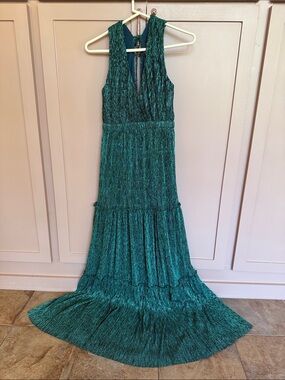 Sleeveless Teal Metallic Maxi Dress - Elegant Evening Wear